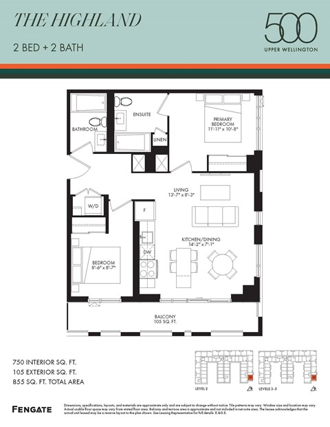 Floor plan for 2 beds, 1 bath, 750 sqft
